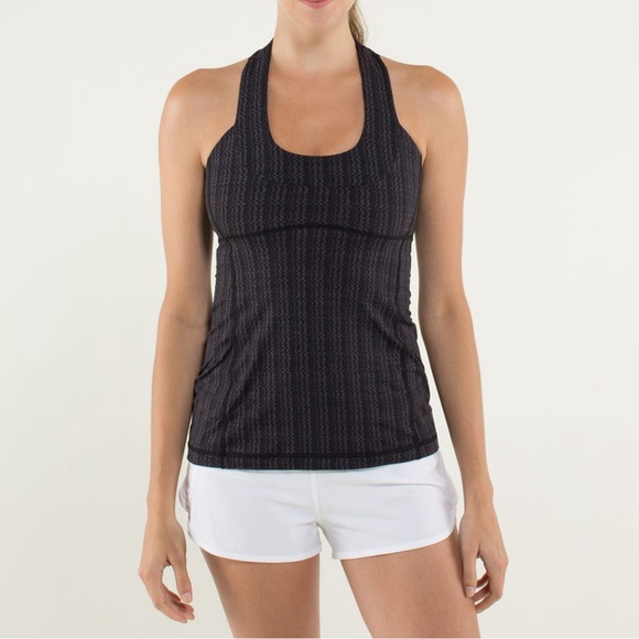 lululemon athletica Tops - Lululemon Gray Black Print Racerback Back Athletic Workout Tank Top